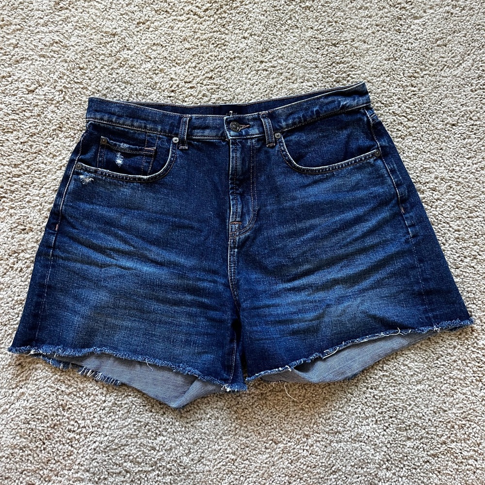 7 For All Mankind Women’s Dark Wash Mid Rise Denim Shorts, Size 29